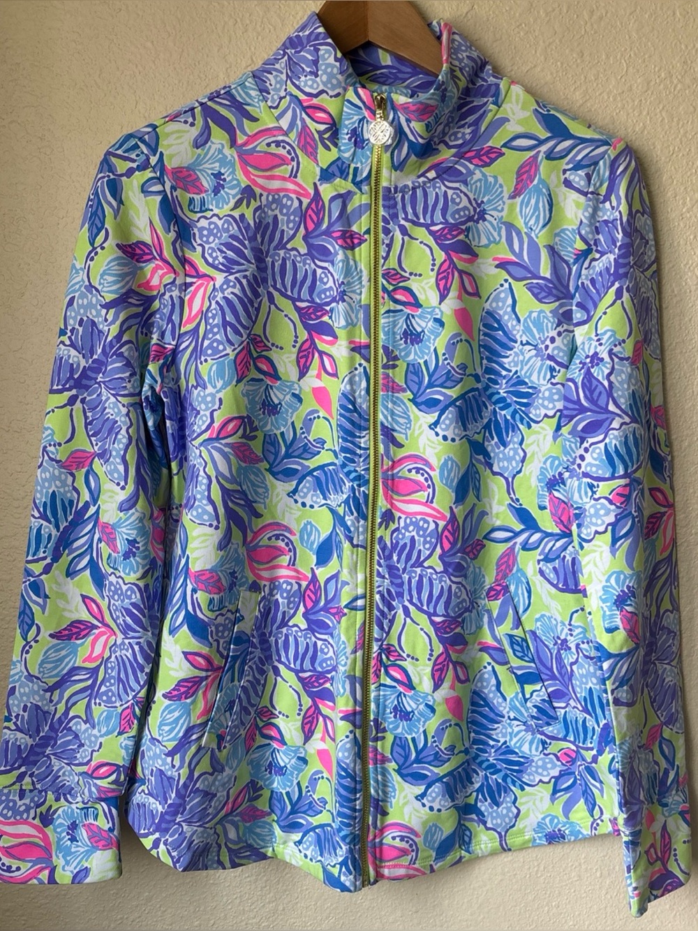 Lilly Pulitzer Leona UPF 50+ Zip Up Jacket Dew Drop Stay Fly, Small, NWT